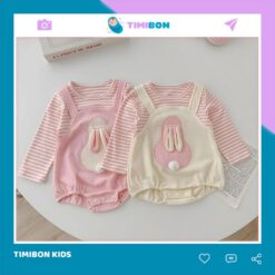 Body Chip Dài Tay Tai Thỏ Hồng Be Cho Bé Gái Sơ Sinh Đến 12kg Thu Đông Vải Mềm Mịn - [BDCHIP61]