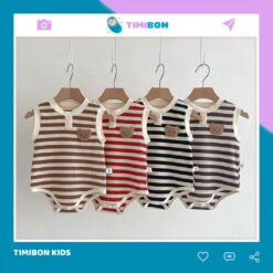 Body Chip Bé Trai Gái Mẫu Sát Nách Kẻ Ngang Đính Gấu, Bodysuit Cho Bé Mềm Mát Bộ Body Cho Bé Sơ Sinh [BDCHIP69]