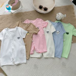 Áo Liền Quần Cộc Tay, Bodysuit Đùi Cho Bé Trai Gái Sơ Sinh Vải Tăm Đũa Mặc Hè Thoáng Khí - [BDC47]