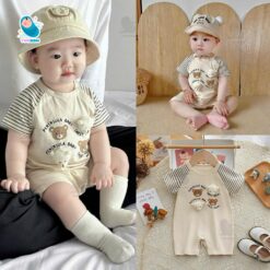 Bodysuit Cộc Tay Cho Bé Body Đùi Cotton Tàu Đính Gấu Bông Mẫu Quần Áo Trẻ Em Liền Thân [BDC51]