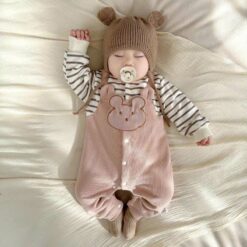 Bodysuit Dài Tay Cho Bé Trai Bé Gái, Body Yếm Thu Đông Len Tăm Hình Gấu Mẫu Quần Áo Trẻ Em Liền Thân – [BDD73]