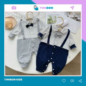 Bodysuit Dài Tay Công Tử Cho Bé Trai, Body Công Tử Thu Đông Đính Nơ Áo Kẻ Mẫu Quần Áo Trẻ Em Liền Thân – [BDD78]