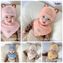 Set Mũ Khăn Tai Gấu Tròn Bằng Vải cotton Nguyên Chất Cho Bé Trai / Gái 0-12 Tháng Tuổi [SET-MŨ-KHĂN-01]