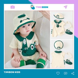 [ Kèm Mũ + Túi ] Set 3 Món Body Cộc Tay Hình Ếch Xanh Lá Cho Bé Mặc Tiệc Đi Chơi Cháy Phố Tiện Lợi Sang Trọng [BDC41]