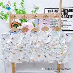 Bộ Cộc Bé Trai Bé Gái Sơ Sinh Hình Gấu Chất Petit Mềm Mịn Mát Co Dãn Thấm Hút Mồ Hôi [B16]