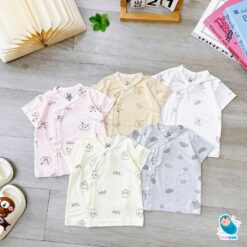 [ Vải Petit QC ] Combo 3-5 Áo Sơ Sinh Cộc Tay Khuy Bấm Mềm Mỏng Mát Cho Bé Sơ Sinh Đến 9kg [A01]