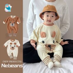Body Dài Tay Cho Bé Trai Bé Gái Hình Gấu, Bodysuit Thu Đông Mềm Mịn, Đồ Sơ Sinh Liền Thân Timibon Kids [BDD91]