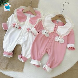 Quần Áo Trẻ Em Sơ Sinh Bộ Đồ Liền Thân Dài Tay Chất Nỉ Nhung Bodysuit Đính Hình Thỏ Cho Bé [BDD93]