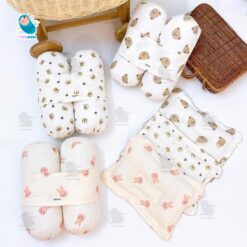 Bộ Gối Chặn Xô Muslin Sợi Tre Cho Bé Sơ Sinh, Gối Ôm Chống Giật Mình Giúp Bé Ngủ Sâu Giấc