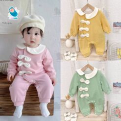 Body Dài Tay 3 Nơ Cổ Sen Cho Bé Gái, Jumpsuit Cotton Tăm Dày Dặn Mặc Thu Đông Có Cúc Bấm Thay Bỉm Dễ Dàng [BDD97]