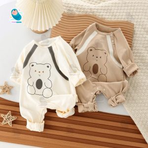 Body Dài Tay Cho Bé, Bodysuit Sơ Sinh Hình Gấu Vải Cotton Mềm Mịn Giữ Ấm Thu Đông Cho Bé Trai Bé Gái [BDD98]