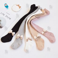 Quần tất cho bé gái, quần legging liền bàn đính nơ, chất len cotton dày dặn, không xù cho bé 6M - 4T [QT01]