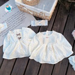 [Kèm Turban Nơ] Body xô bé gái dài tay, Váy body chip cho bé gái sơ sinh chất muslin 2 lớp mềm mát [BDCHIP78]