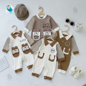 Body Nỉ Cho Bé Dài Tay Thu Đông, Bộ Body Liền Thân Chất Nỉ Mềm Ấm Áp Hình Gấu Dễ Thương Cho Bé [BDD107]